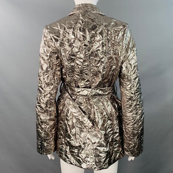 SIES MARJAN Size 6 Metallic Silver Polyester Blend Notch Lapel Belted Jacket - Picture 4 of 8